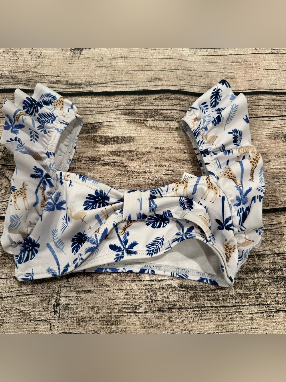 Janie and Jack White Blue Tropical Jungle Print Ruffled Bikini Top Size 18-24